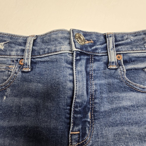 American Eagle Shortie Short Womens Size 4 Hi Rise Blue Cuffed Distressed Denim - Picture 4 of 14